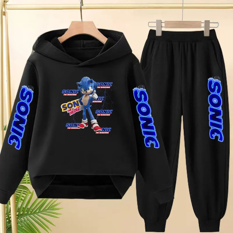 Kids Long-sleeved Clothing Supersonic Jogging Blue Sweatshirt Top Coat+Pants Hoodie Boys Girls 3-12Yrs Clothes Casual Sports Set