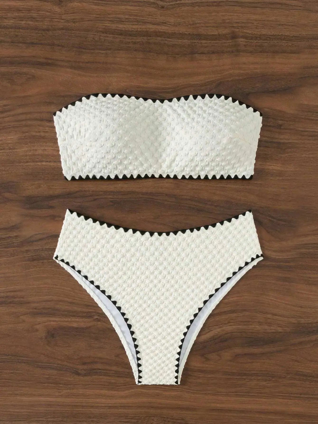 Swimwear White 2 Piece Strapless Swimsuit for Women Sexy Bandeau Backless Bikini Set Lace-up Patchwork Bathing Suit 2025 New