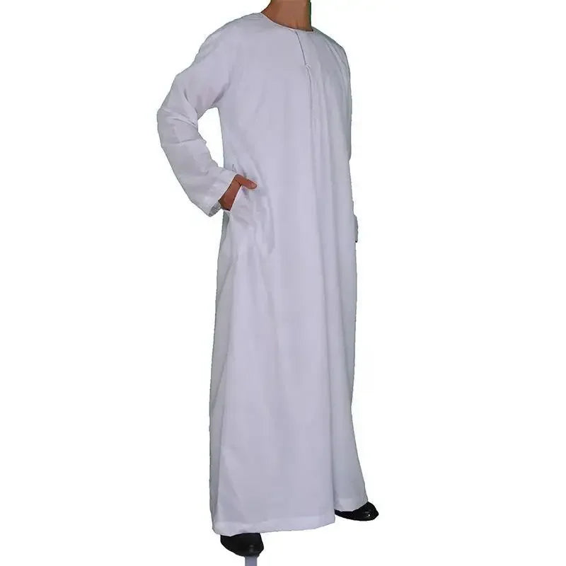 Middle East Arab Kaftan Men Muslim Clothing Solid Long-sleeved Round Neck Robes Causal Loose Men Jubba Thobe National Costumes