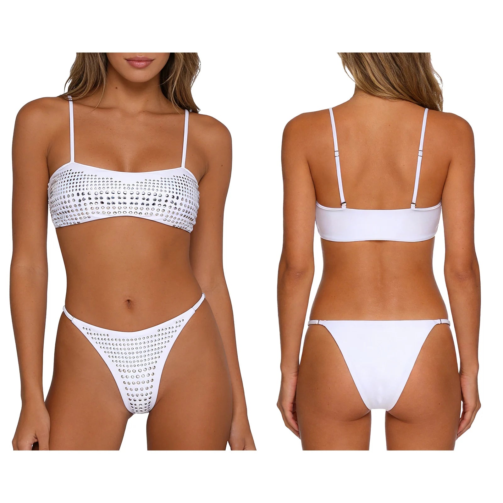Womens Bikini Swimwear Beach Bathing Suit Shiny Sequin Two Pieces Swimwear Bikini Top with High Waist Briefs 2-piece Beachwear