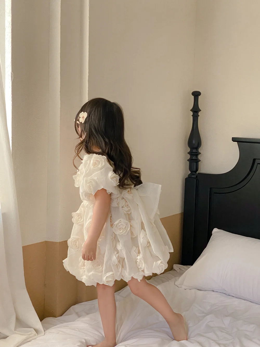 Children Clothing Korean Kids Clothes 2023 Spring and Summer Girls Flower Princess Dress Short Sleeve Sweet Cute Elegant Dress