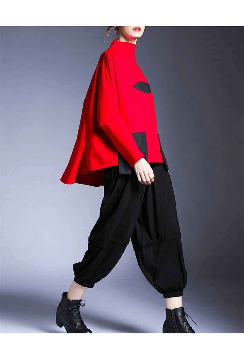 Hoodies Woman Clothing Woman Sweatshirts Autumn Loose High Neck Stitching Round Coat Women&