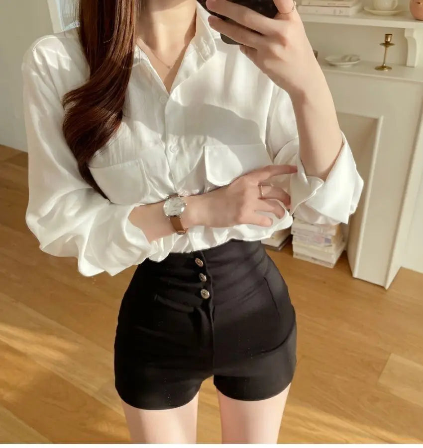 Shorts Women Classic Sporty All-match Slim Leisure Simple Holiday Faddish Streetwear Design Ulzzang Daily Solid Mature Folds New