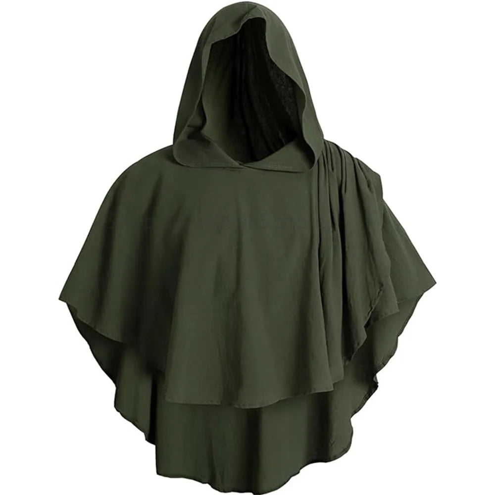 Medieval Hooded Cloak Coat for Men Medieval Cape Costume Adult Pagan Monk Robe Role Playing Short Cape