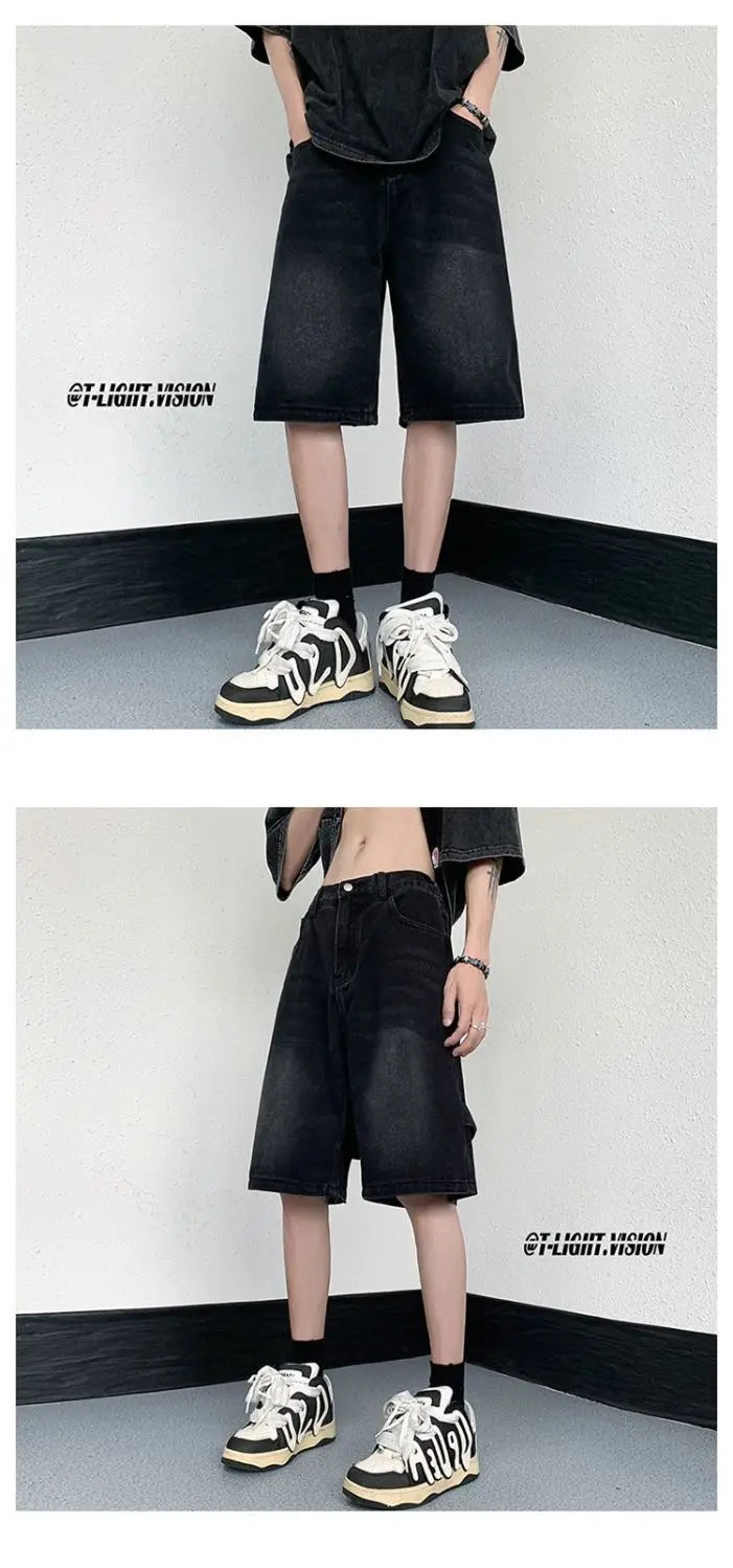 Denim Shorts Wear Five-point Summer Thin Style Trendy Street-fried Street-style Loose Straight Men&