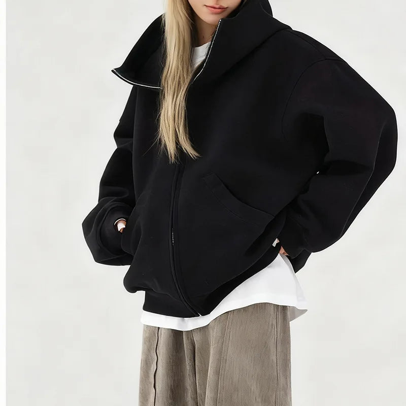 Hoodie Outerwear Hooded Cardigan Mid Length Autumn and Winter Thick Loose Hoodie