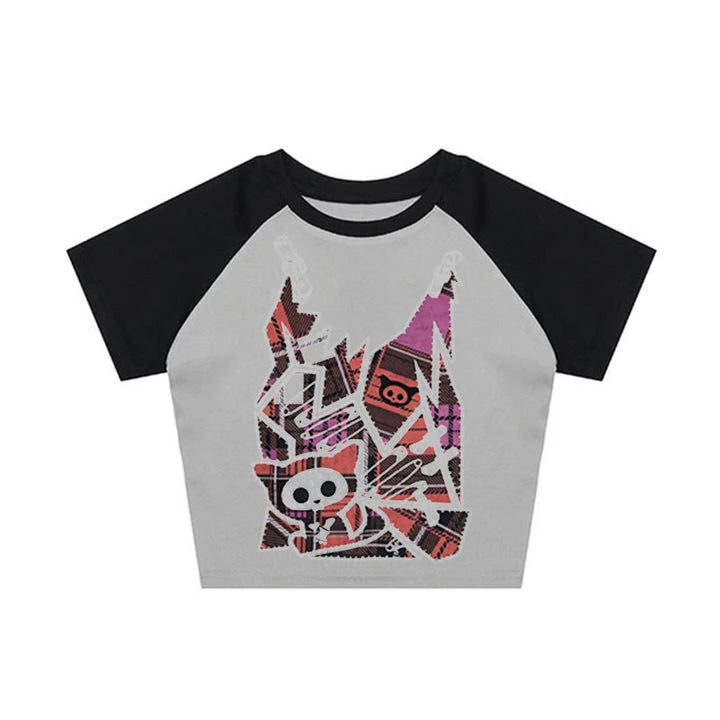 Aesthetic Women Crop Tops Black Crop Tops Slim Harajuku Y2K Goth Short Sleeve Y2K Fashion graphics fairy grunge Summer E-girl