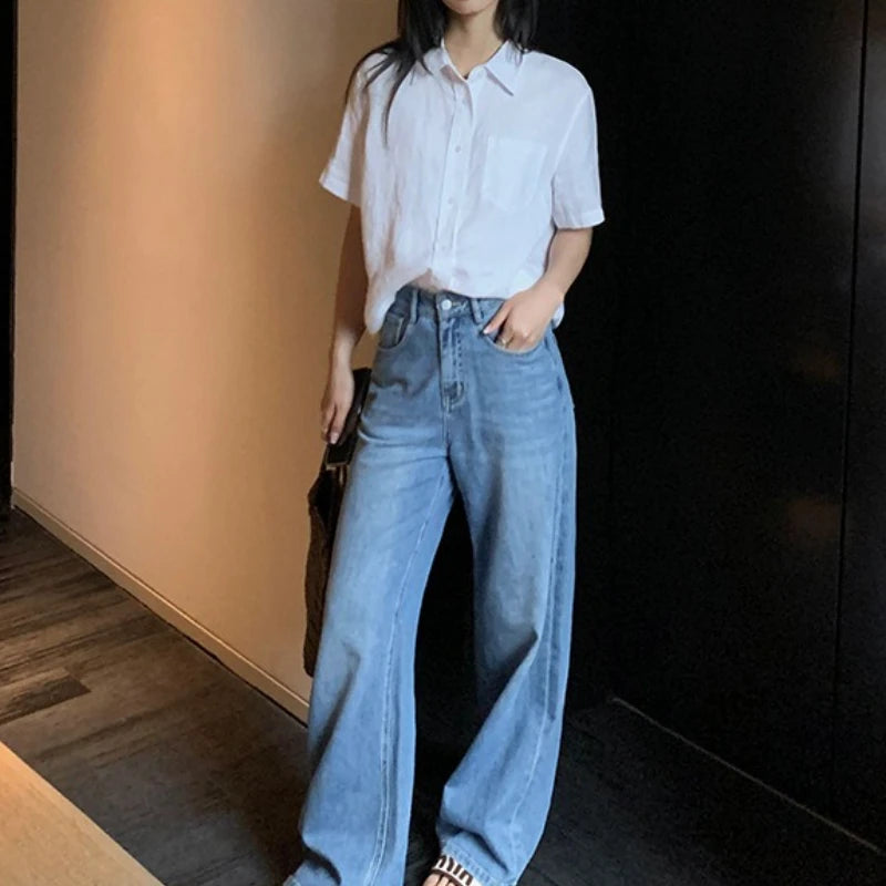 Linen Short-sleeved Shirt Women&