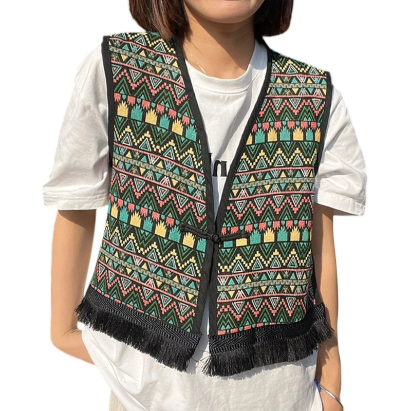 Vintage Floral Embroidery Printed Cardigan Vest Womens Elegant Sleeveless Tops Spring Summer Female Clothing Dropshipping