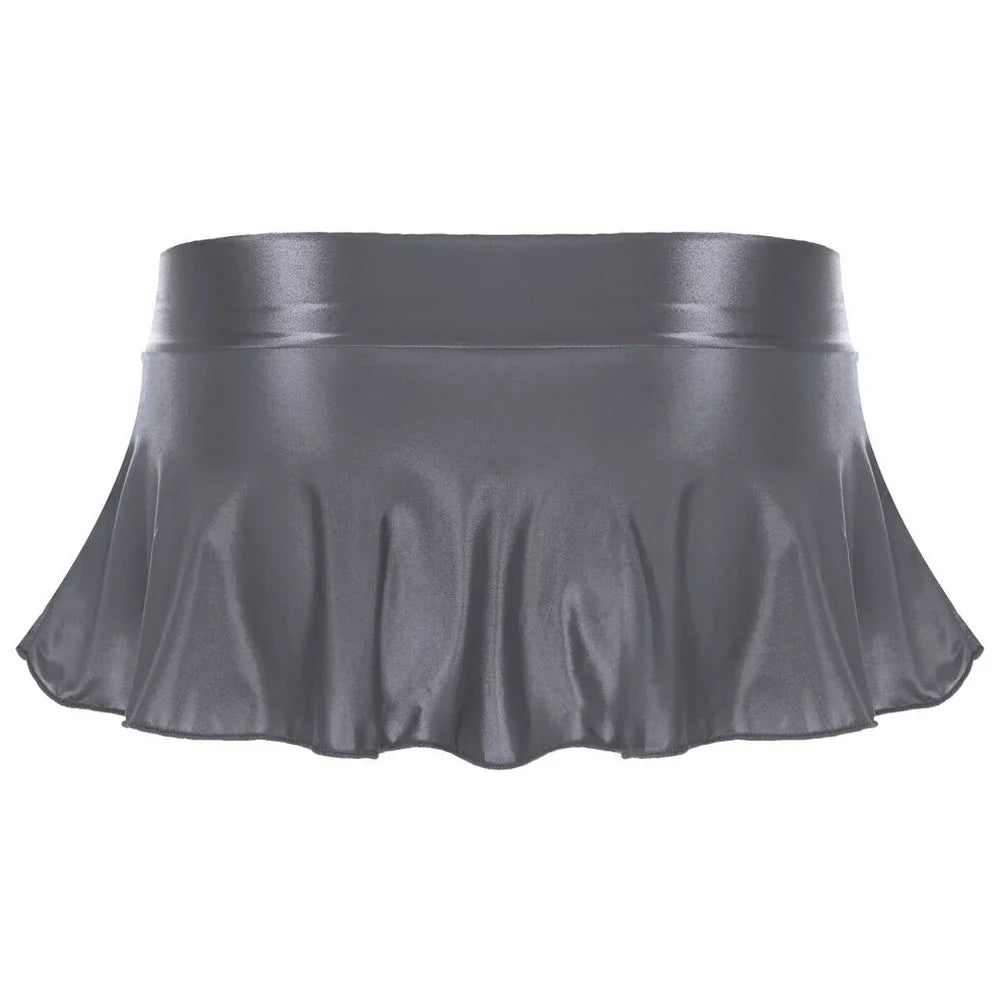 Sexy Womens Glossy Short Skirt Shiny Skater Dance Party Skirt A-line Skirt 2023 Fashion Summer Women&