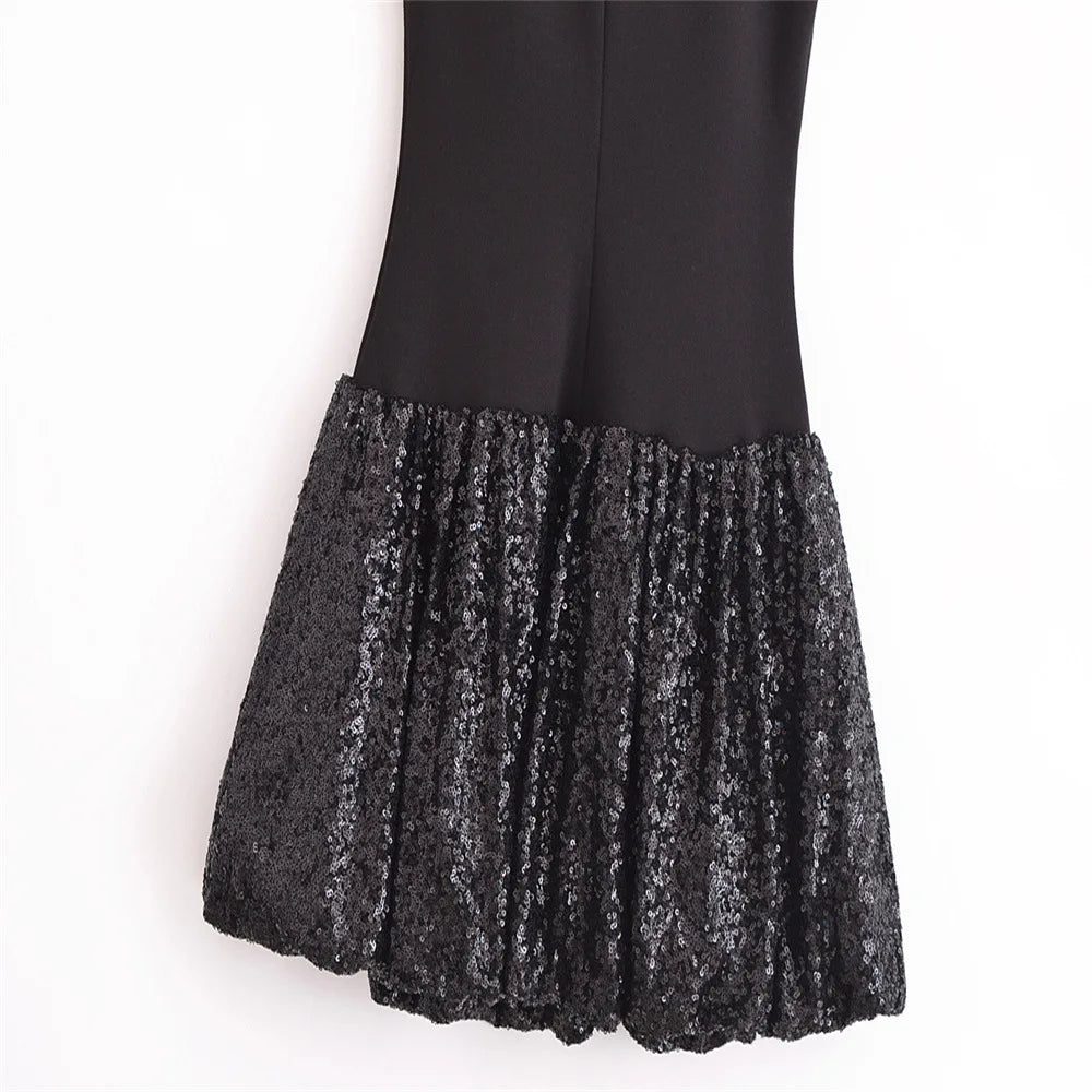 Fashion Party Dress for Women Fashion Autumn Winter New Round Neck Sleeveless Sequined Patchwork Chic Female Evening Clothing