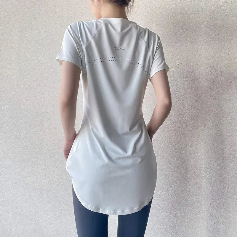 Sportswear Woman Gym 2025 Yoga Clothes Women Butt Cover Short Sleeve T-Shirt Quick Dry Fitness Top Breathable Slim Running Shirt