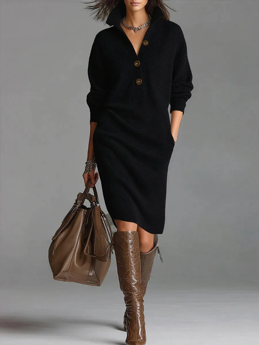 Sweater Knitted Dress Fashion Autumn Winter Casual Knitted Vestidos Single Breasted Turtleneck Robe Femme Fashion Maxi Dresses