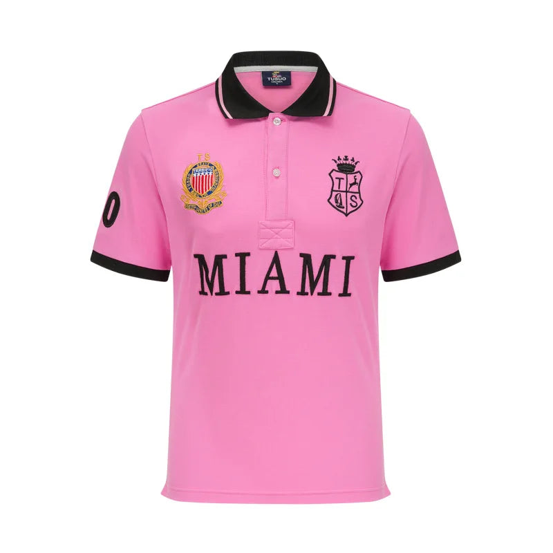 Polo Shirts for Men Miami Classic Red White Pink Sports Casual Pure Cotton Plus Size 7xl New Short Short Sleeved Collar T Shirt