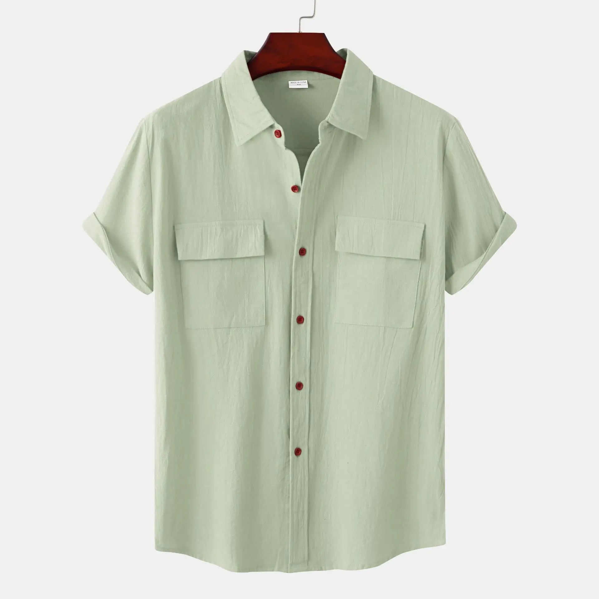Turn Down Collar Men Shirts Solid Short Sleeve Shirts Single Breasted Casual Shirt Buttons Cardigan Sports Loose Breathable