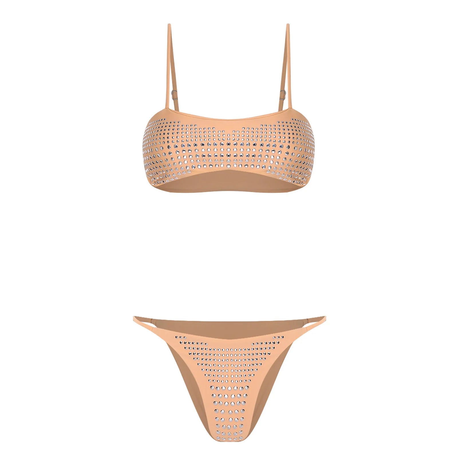 Womens Bikini Swimwear Beach Bathing Suit Shiny Sequin Two Pieces Swimwear Bikini Top with High Waist Briefs 2-piece Beachwear
