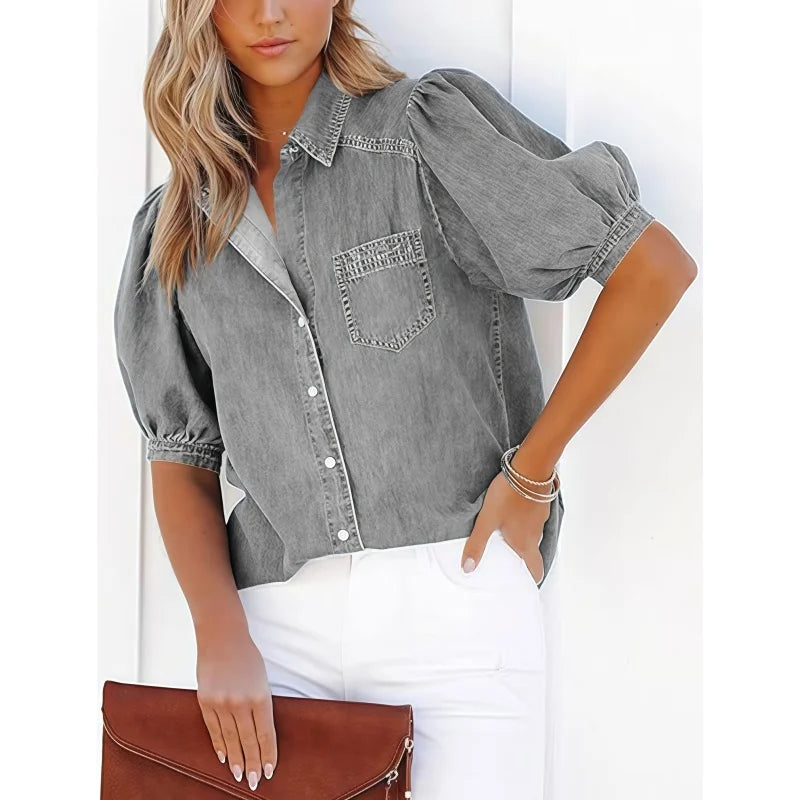 Women’s Casual Short Sleeve Shirt Loose Button Cotton Blouse Lightweight Breathable Summer Office Workwear Elegant Style