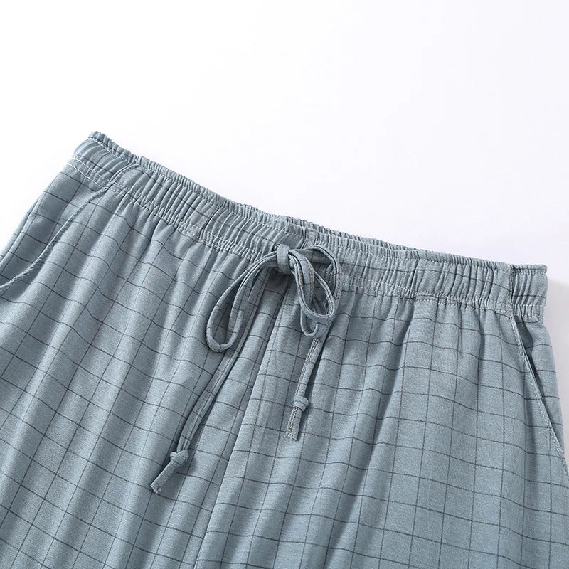 Pijamas De Hombre Sleepwear Shorts 2025 New Fashion Plaid Pajamas Pant Men Loose Modal Nightwear Home Pants Man Plus Size