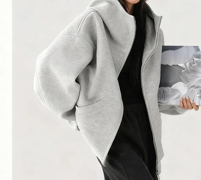 Hoodie Outerwear Hooded Cardigan Mid Length Autumn and Winter Thick Loose Hoodie