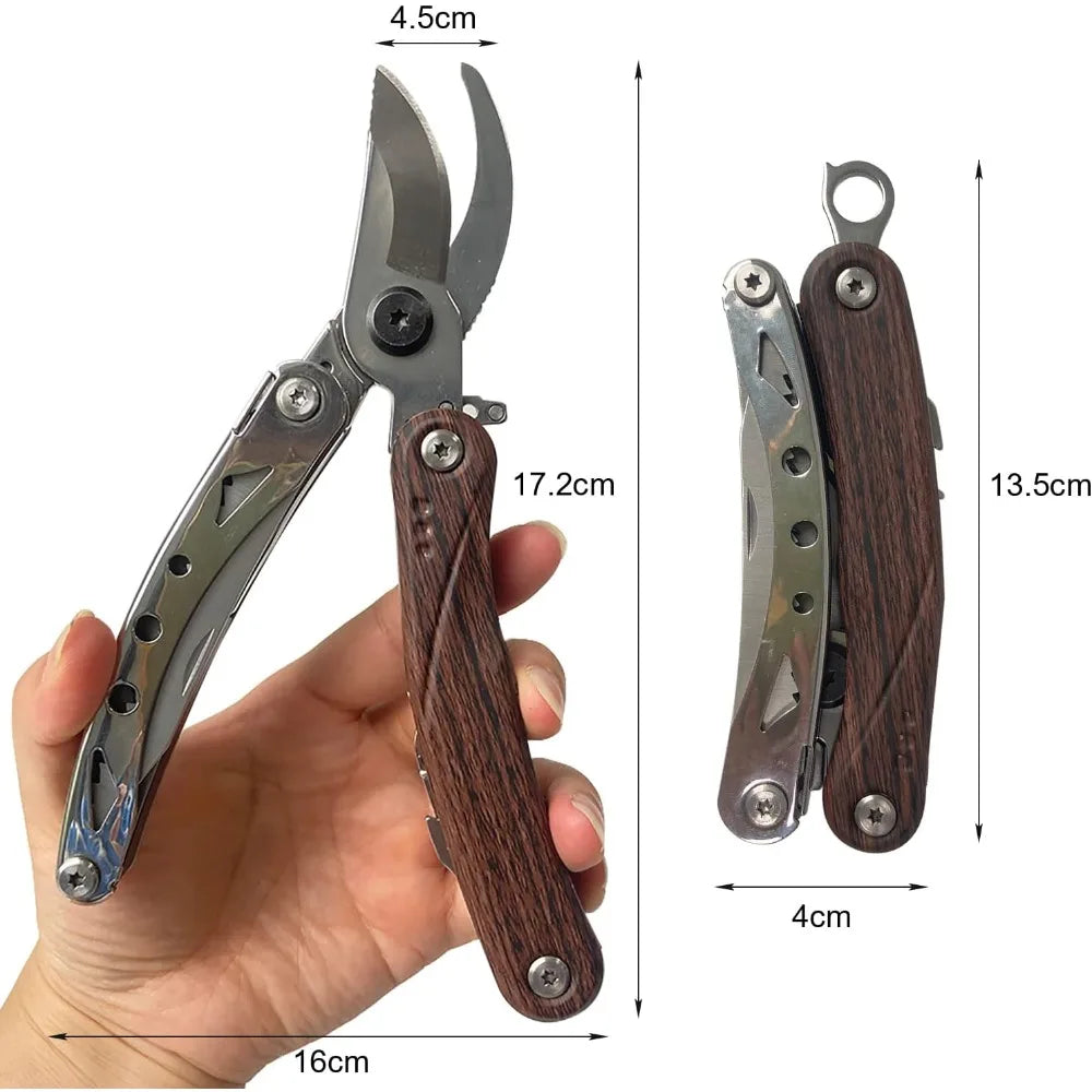 6 in 1 Gardening Heavy Duty Tools for Fresh Branches Scissors Hand Pruning Shears with Saw,Bark Shovel and Safety Lock