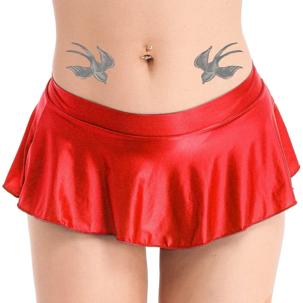 Sexy Womens Glossy Short Skirt Shiny Skater Dance Party Skirt A-line Skirt 2023 Fashion Summer Women&