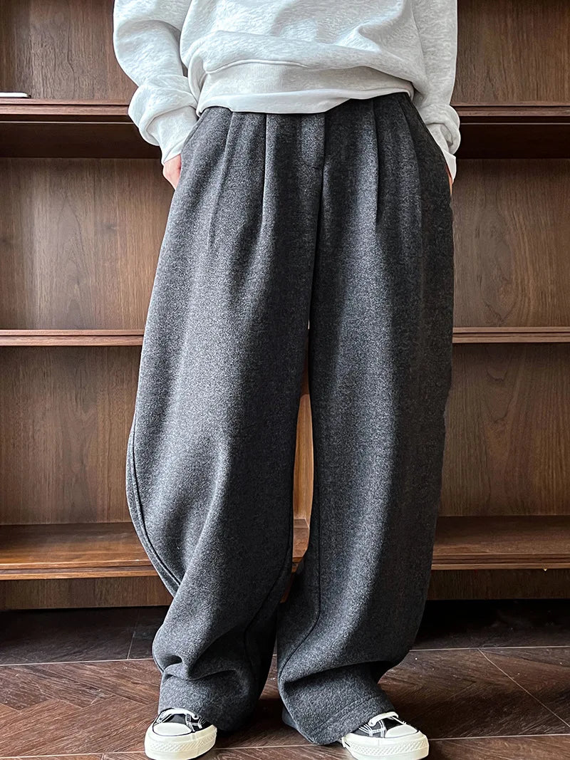 2025 Women Winter Autumn Thick Pants High Waist Wide Leg Warm Woolen Pants Fashion Clothes Vintage Pants Female Trousers