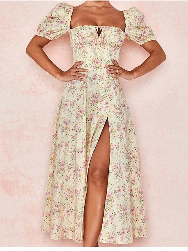2025 New Fashion Women Floral Print Elegant A Line Long Dresses Casual Spring Summer Chic Party Maxi Dress Robe Femme