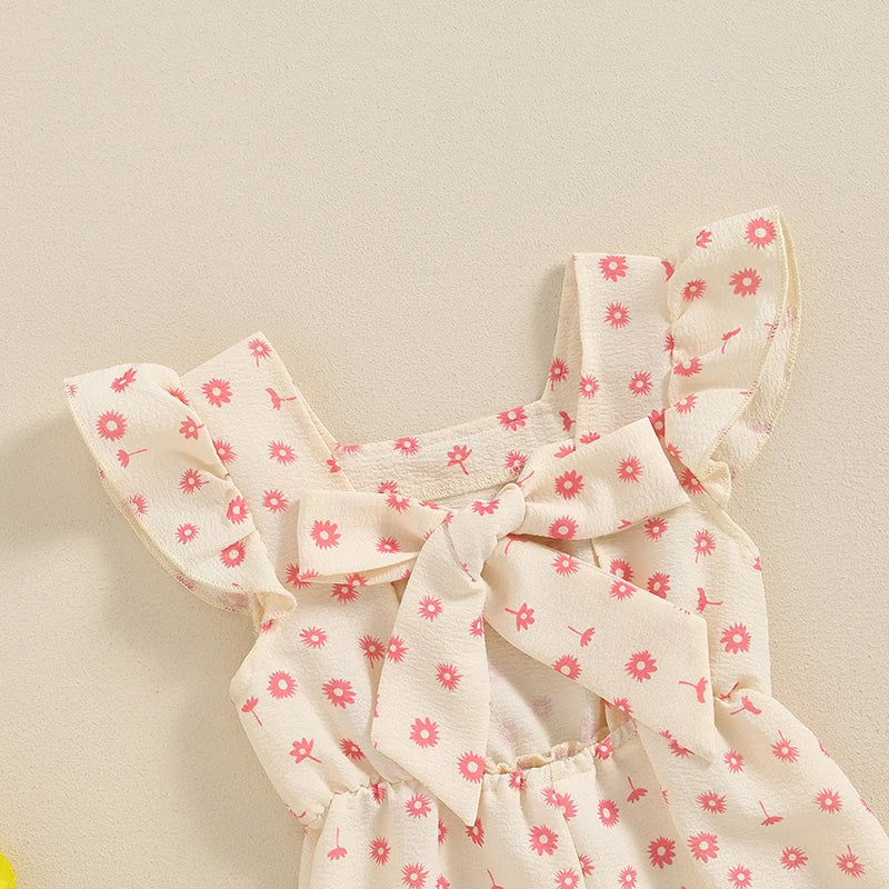 Toddler Kids Clothes Girls Summer Overalls Cotton Floral Print Backless Bowknot Rompers Jumpsuits Baby Clothing