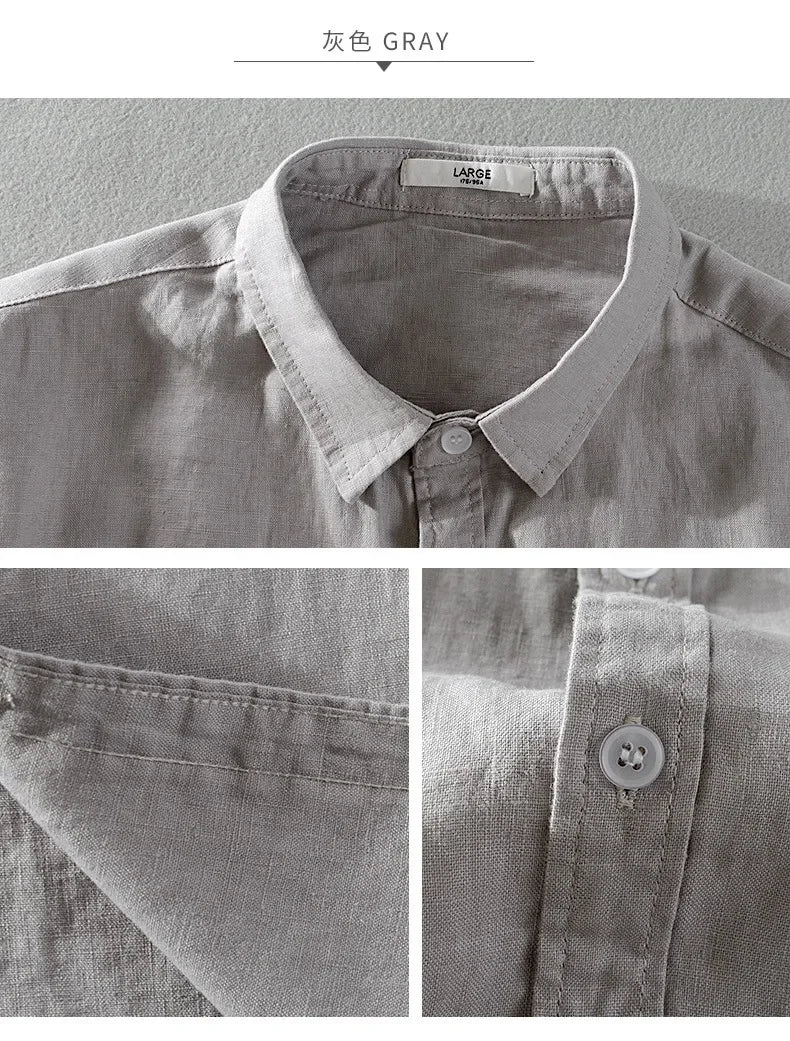 Pure Linen Short-sleeved Shirt Men&