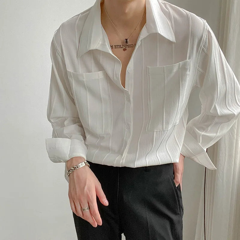 High-end Men Clothing Long Sleeve Business Social Shirts Fashion Drapped Solid All-match Blouse Non-ironing Dress Shirts for Men