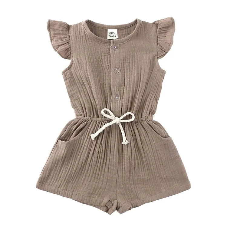 Summer New Kids Clothes Girls Rompers Cotton Linen Kids Jumpsuits Short Sleeve Children Clothing Girls Rompers 1-5 Years