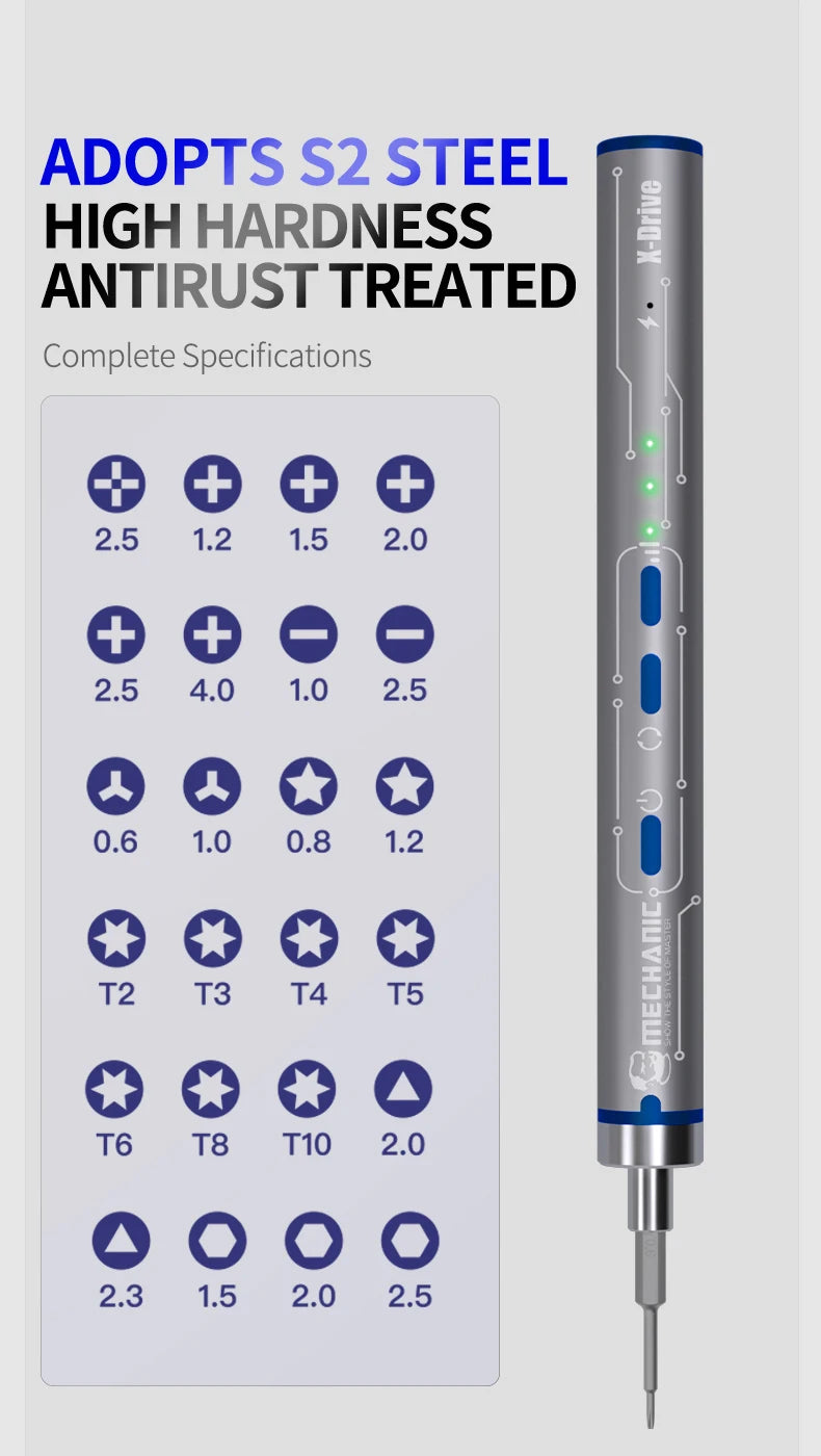 【MECHANIC】 X-Drive High Precision Electric Screwdriver Set with 24 Heads Camera Mobile Phone Disassembly Repair Bolt Driver Tool