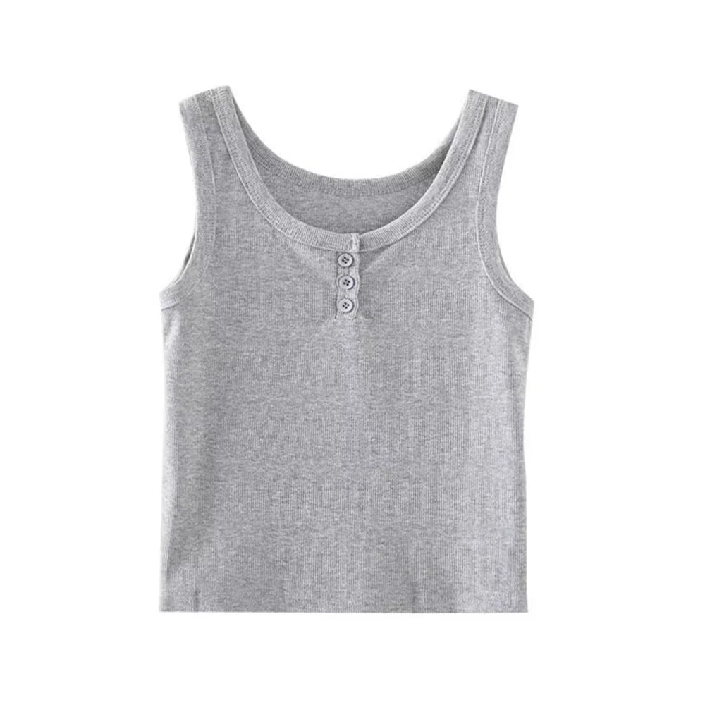 Tank Top for Women Ribbed Button Down Sleeveless Blouse Solid Color Casual Women&