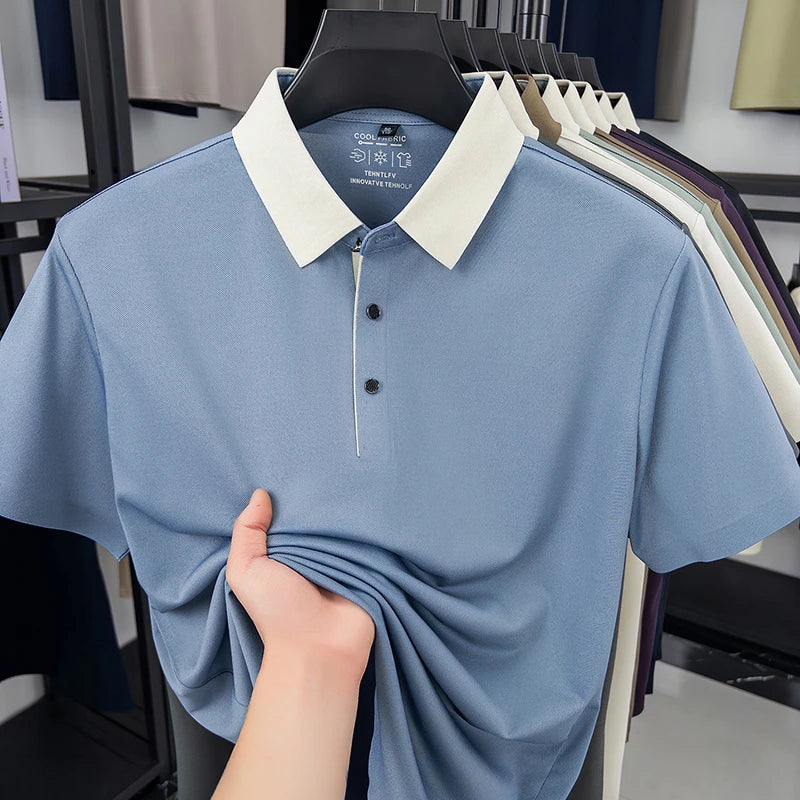 Polo Shirt for Men Short Sleeve Contrast Collar Design Soft Comfortable Fabric for Office and Casual
