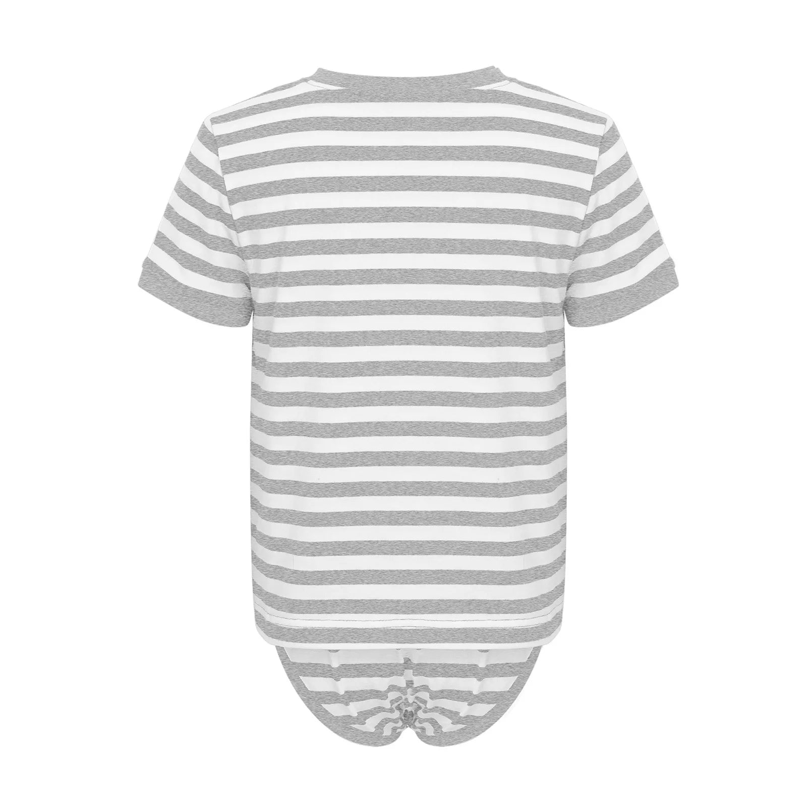 Kids Boys Girls Special Needs Adaptive Clothing Round Neck Short Sleeve Press Buttons Open Crotch Striped Leotard Bodysuit