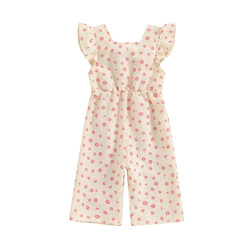 Toddler Kids Clothes Girls Summer Overalls Cotton Floral Print Backless Bowknot Rompers Jumpsuits Baby Clothing