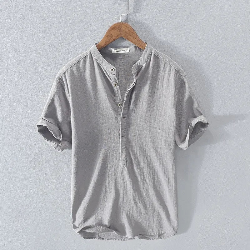 2026 New Cotton Linen Shirts for Men Casual Shirts Lightweight Short Sleeve Henley Beach Shirts Hawaiian T Shirts for Men