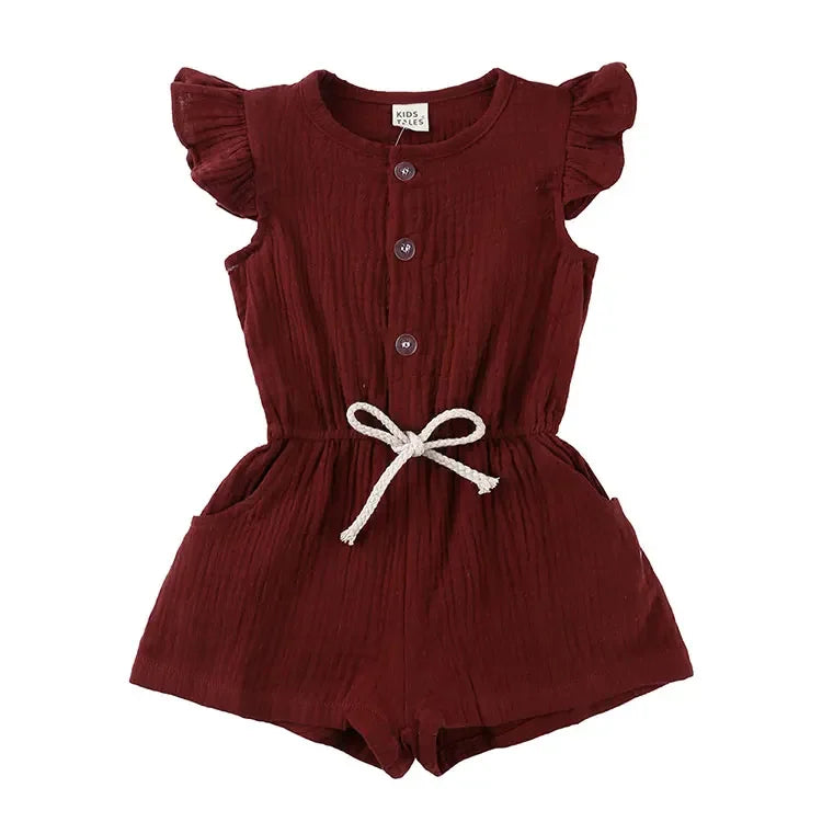 Summer New Kids Clothes Girls Rompers Cotton Linen Kids Jumpsuits Short Sleeve Children Clothing Girls Rompers 1-5 Years