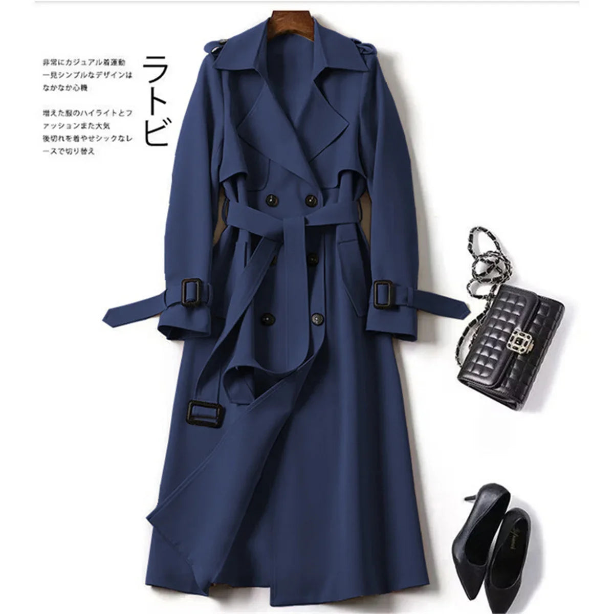 Elegant Women Fashion British Jackets Autumn Winter Widebreaker Streetwear Midi Coats Casual Office Lady Button Slim Chic Coat