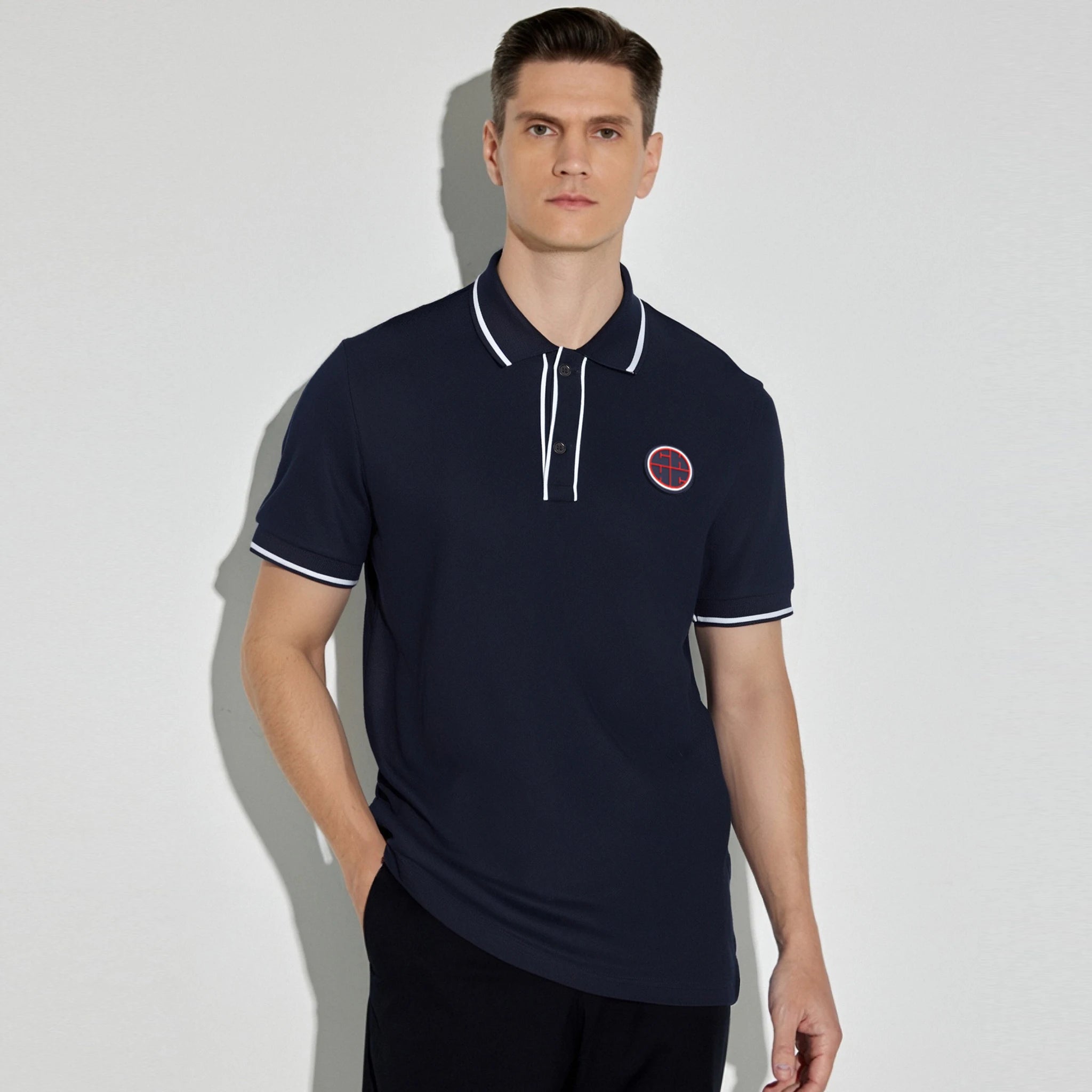 New Men Polo Shirts Short Sleeve Polo Collar Patchwork Solid Men&