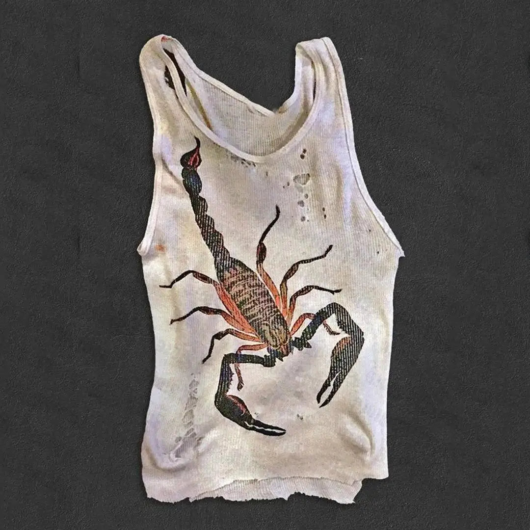 Sleeveless Sexy Tank Top for Women Ribbed Knit Vest Streetwear Aesthetic clothing Scorpion Print Print female crop top women