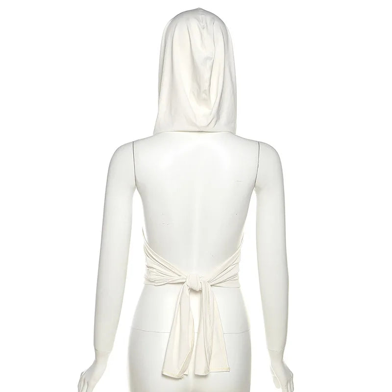 Hooded Crop Top Women Edgy Clothes Y2k Accessories Backless Sexy Halter Top Tie Back Camison Verano Sleeveless Ropa De Mujer