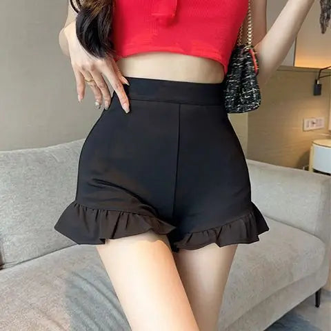 New Black Shorts for Women, Summer Style with High Waist, Slimming and Wide-leg, Casual Three-quarter Pants