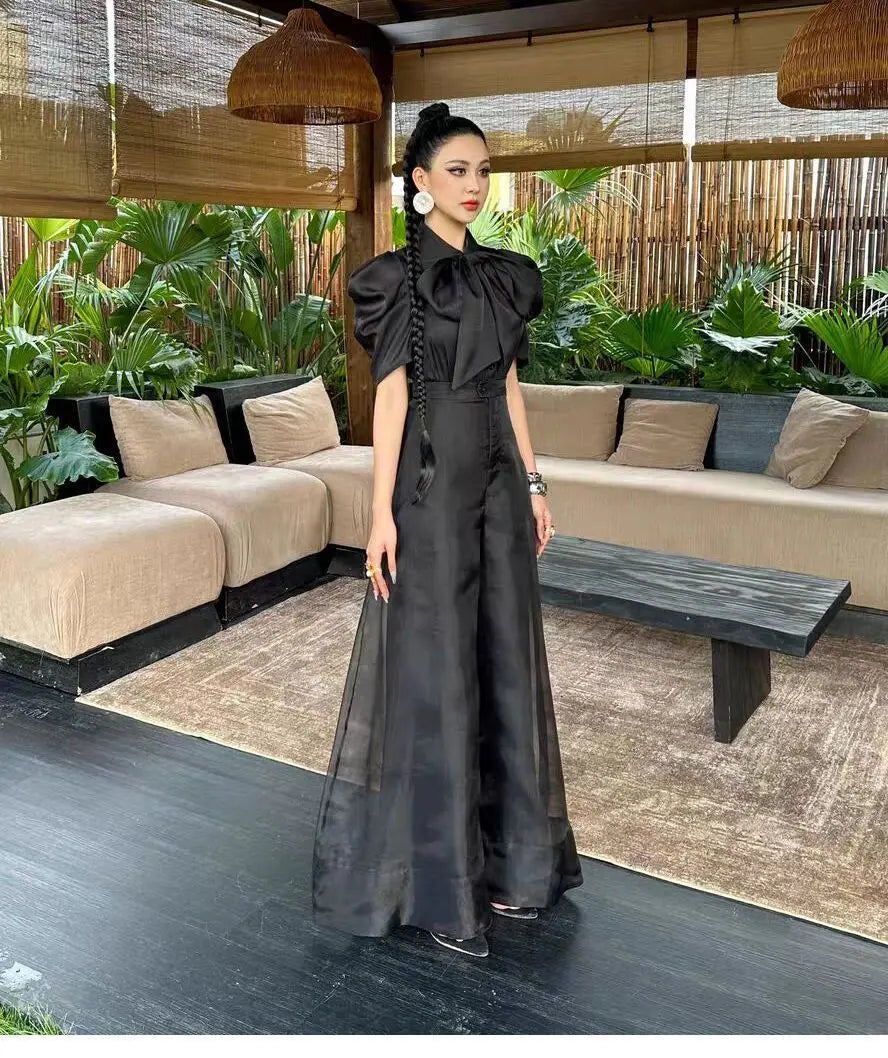New Fashion Organza Wide Leg Palazzo Pants Women Elegant Summer High Waist Solid Color Office Lady Trousers Clothing
