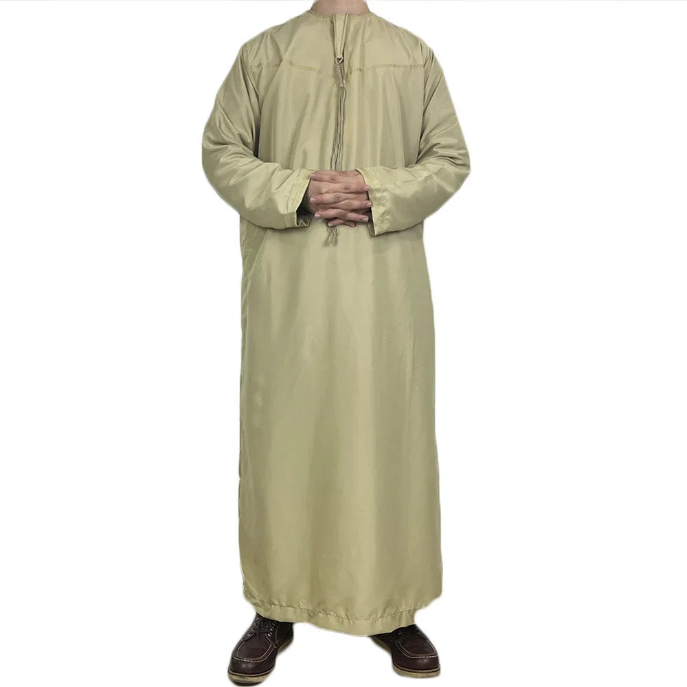 Middle East Arab Kaftan Men Muslim Clothing Solid Long-sleeved Round Neck Robes Causal Loose Men Jubba Thobe National Costumes