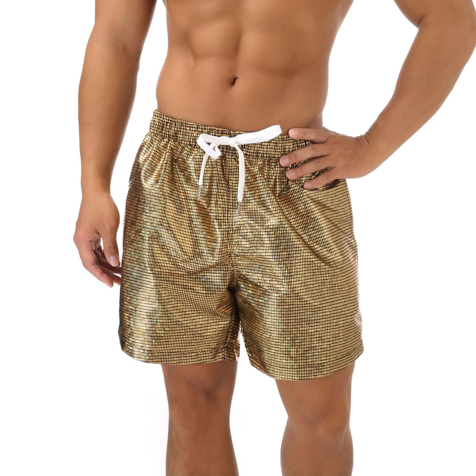 Casual Shorts Men Summer Shiny Quick-dry Beach Sports Short Pants Bottoms Man Beachwear Clothing Homewear With Pocket