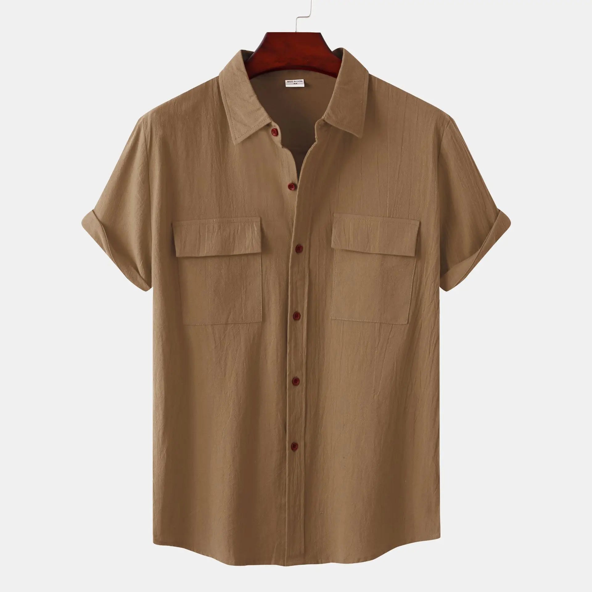 Turn Down Collar Men Shirts Solid Short Sleeve Shirts Single Breasted Casual Shirt Buttons Cardigan Sports Loose Breathable