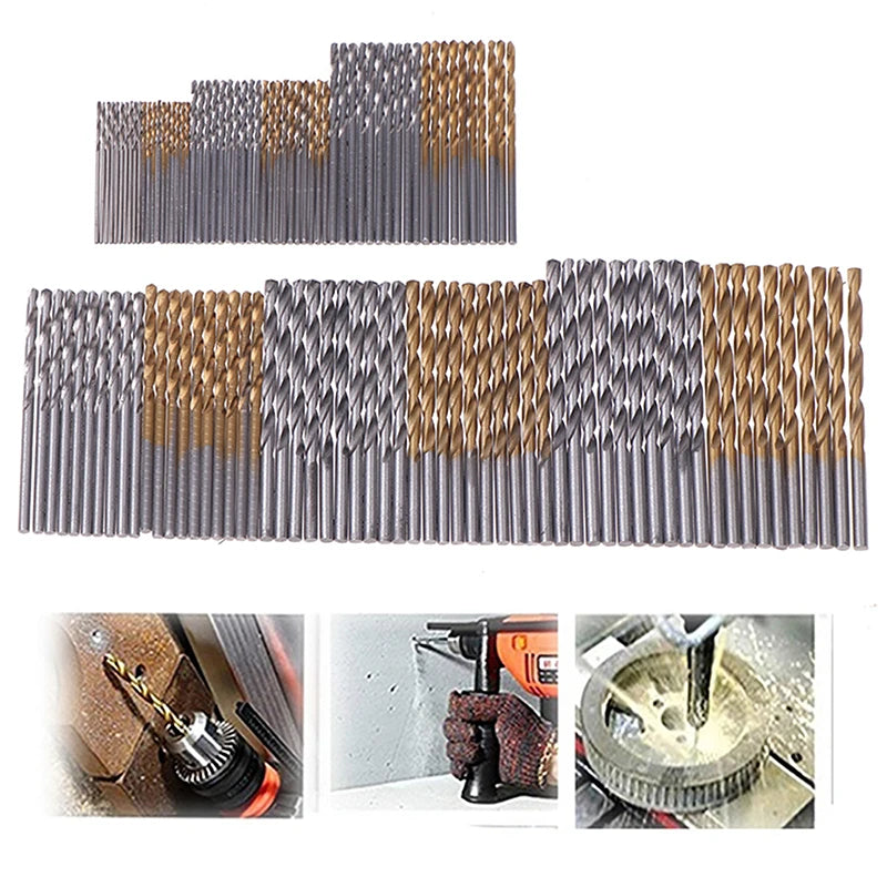 【Ja】60/120Pcs Drill Set, 1-3.5mm High Carbon Steel with Round Shank Spiral Groove, for Metal & Wood Drilling