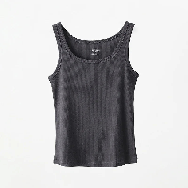 Women Tank Top Ribbed Cotton Boat Neck Sleeveless Tops Essentials M-XL