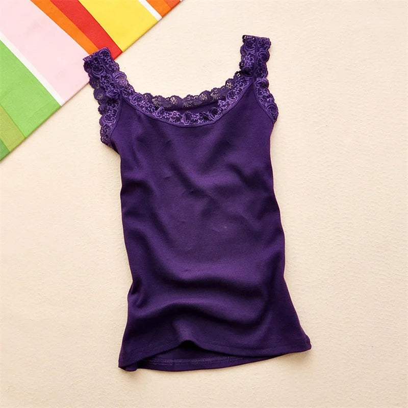 Tank Tops Women Summer O-neck Solid Color Female U-shaped Low Cut Lace Suspender Vest 2024 New Sleeveless Camisole For Ladies